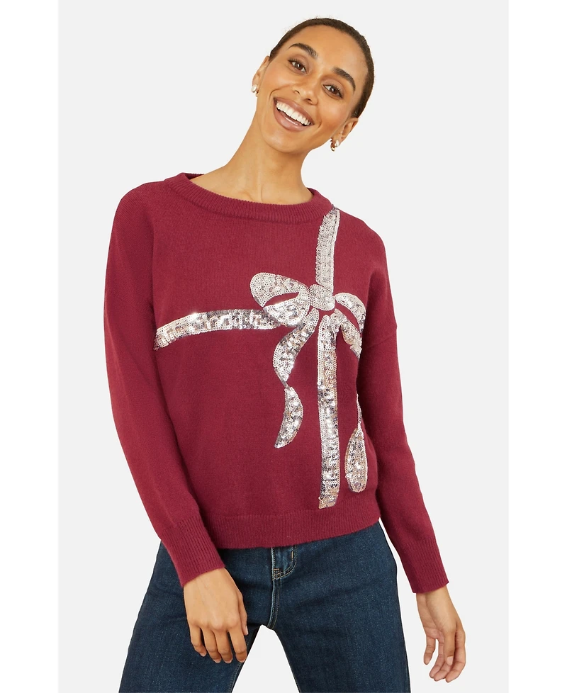 Yumi Women's Sequin Bow Knitted Sweater.
