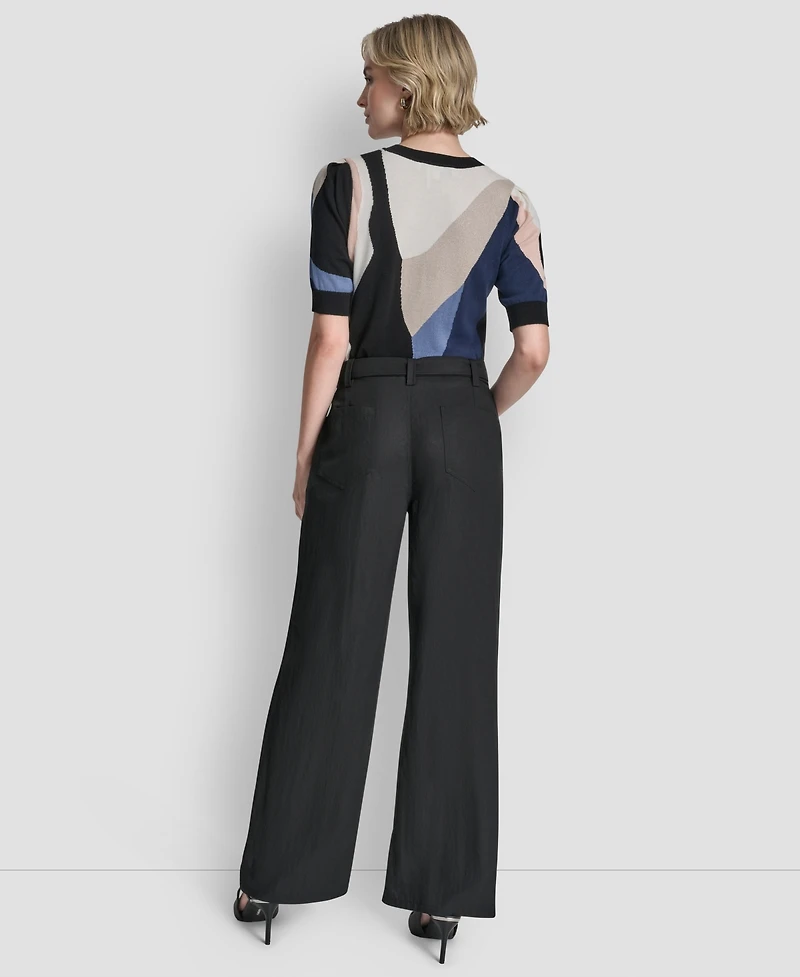 Dkny Women's Belted Front Seam Twill Pants