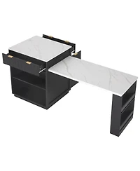 Streamdale Furniture Fluted Kitchen Island with Extendable Dining Table, Power Outlet & Storage