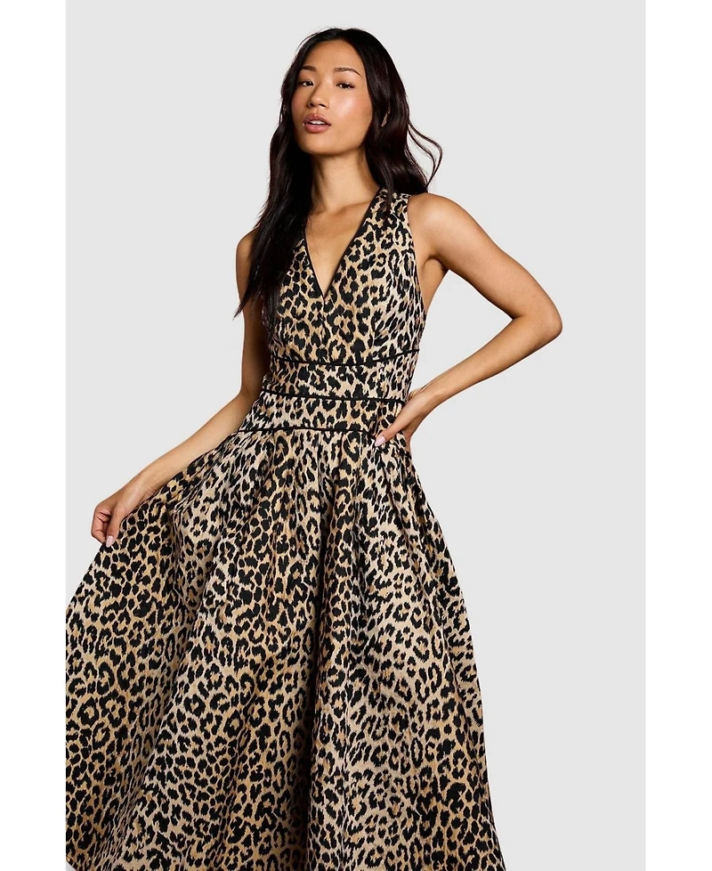 Coast Women's V Neck Animal Jacquard Midi Dress