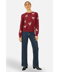 Yumi Women's Sequin Applique Bow Sweater