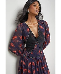 Warehouse Women's Plunge Neck Pleated Maxi Dress