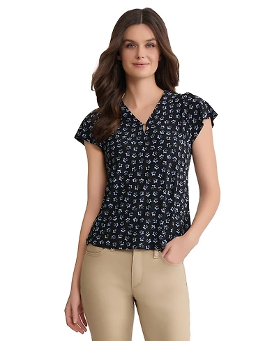 Jones New York Women's Keyhole Neck Flutter-Sleeve Top