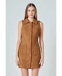 endless rose Women's Tweed Collared Mini Dress