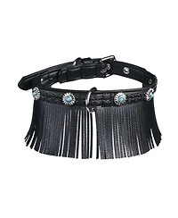 Blueberry Pet Silver-Powered Freshness Microfiber Suede Dog Collar in Midnight Black– Fringed Style with Turquoise Studs