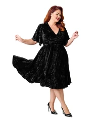 Unique Vintage Plus 1940s Velvet Flutter Sleeve Swing Dress