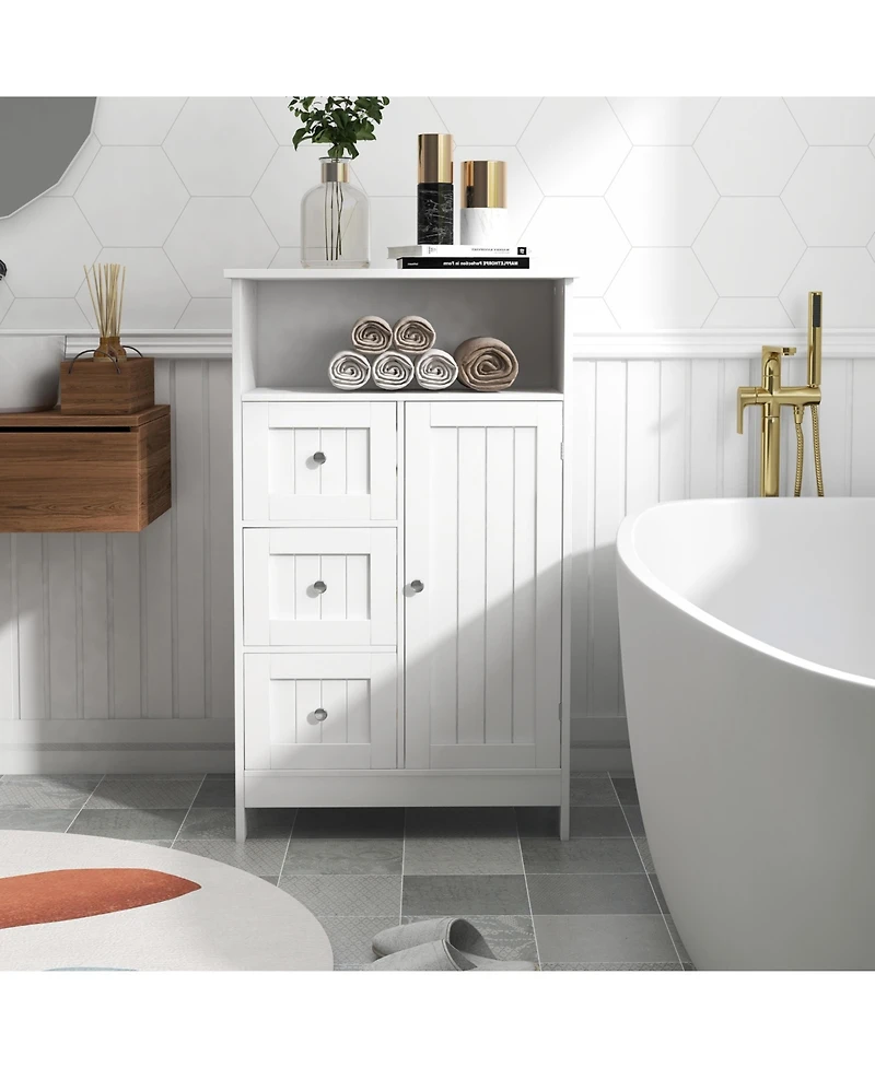 Airsurfer Standing Bathroom Storage Cabinet with Three Drawers and One Door Freestanding Storage Cabinet White