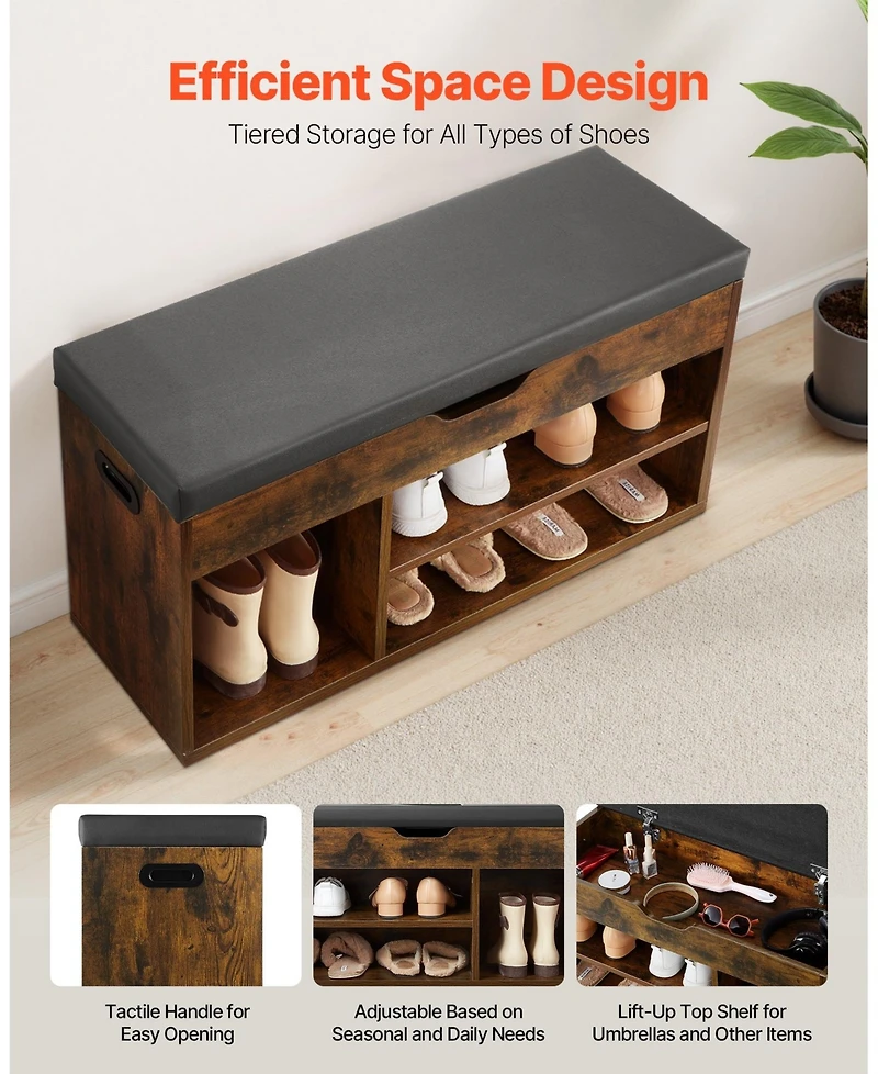 Slickblue Entryway Shoe Bench with Cushion Seat and 3 Storage Sections