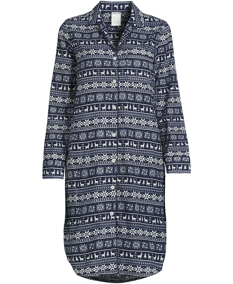 Lands' End Plus Flannel Long Sleeve Sleepshirt Nightgown