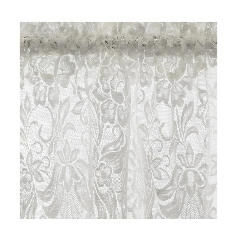 Habitat Limoges Sheer Rod Pocket Flat Valance Floral Lace Design Delicate Scalloped Bottom Hem 55" x 15" White