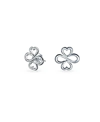 Bling Jewelry Heart Infinity Clover Love, Luck & Unity Bolo Bracelet & Stud Earrings Jewelry Set Sterling Silver Adjustable