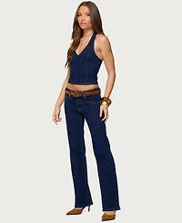 Edikted Women's Jemima Contrast Stitch Denim Halter Top