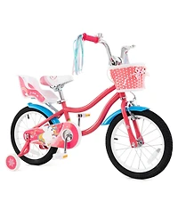Hongge 16-Inch Girls Bike with Doll Seat, Basket, and Training Wheels for Ages 4–7 - Pink