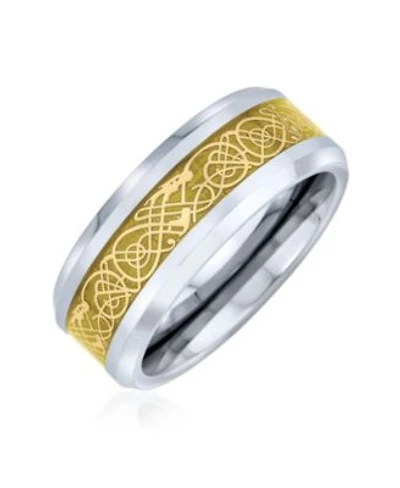 Bling Jewelry Two-Tone Celtic Dragon Knot Carbon Fiber Inlay Band Ring 8MM Titanium
