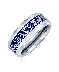 Bling Jewelry Two-Tone Celtic Dragon Knot Carbon Fiber Inlay Band Ring 8MM Titanium