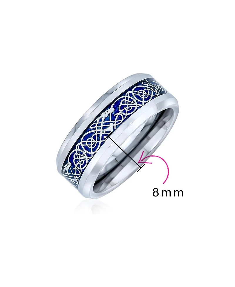 Bling Jewelry Two-Tone Celtic Dragon Knot Carbon Fiber Inlay Wedding Band Ring 8MM Titanium