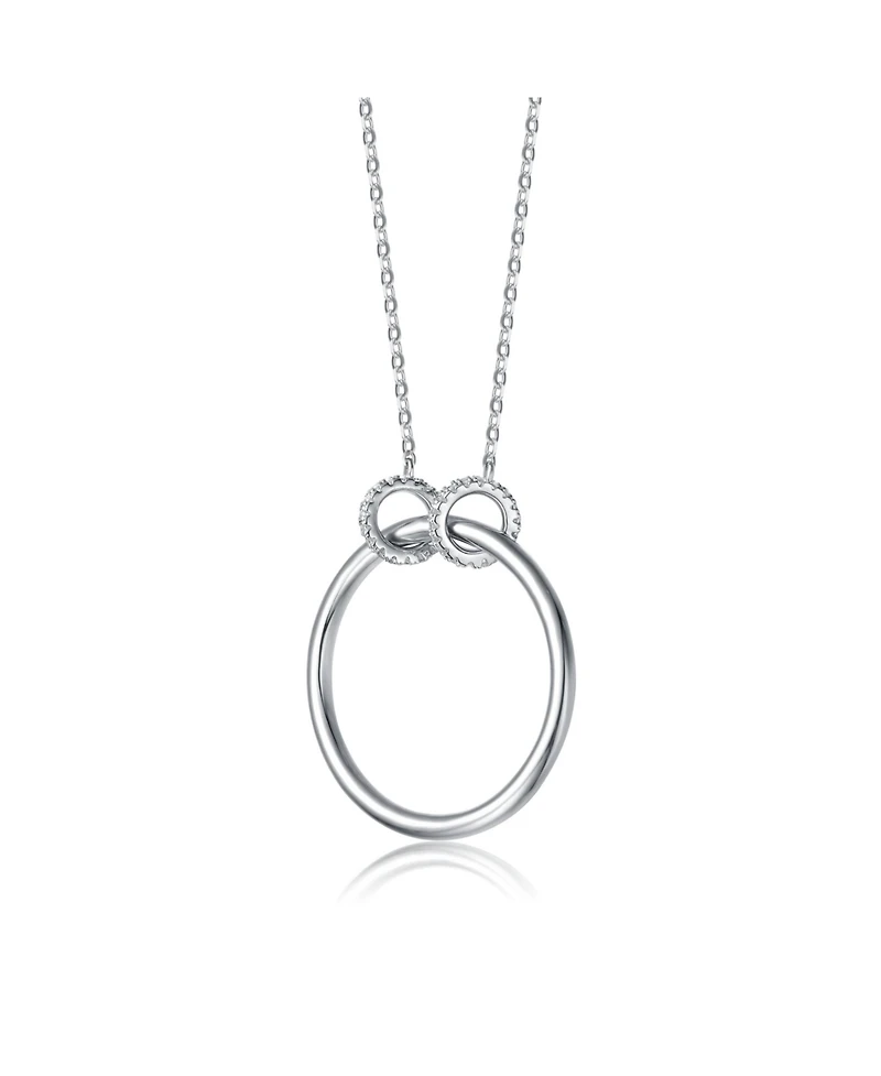 Sterling Silver White Gold Plated Hollow Circle Pendant Necklace