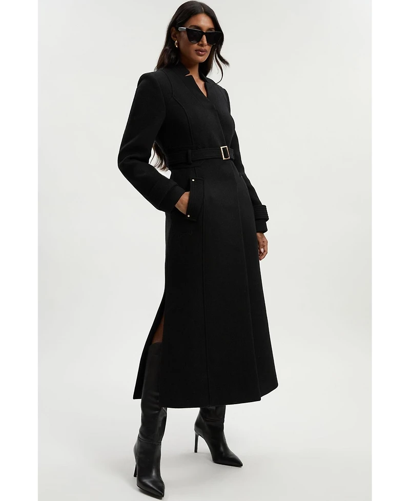 Karen Millen Women's Wool Notch Neck Belted Maxi Coat