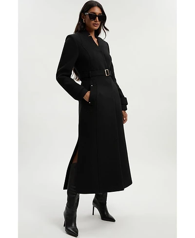 Karen Millen Women's Wool Notch Neck Belted Maxi Coat