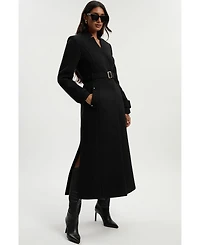 Karen Millen Women's Wool Notch Neck Belted Maxi Coat