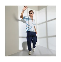 Campus Sutra Men's Sky Blue & Chalk White Stroked Waffle Oversized Shirt