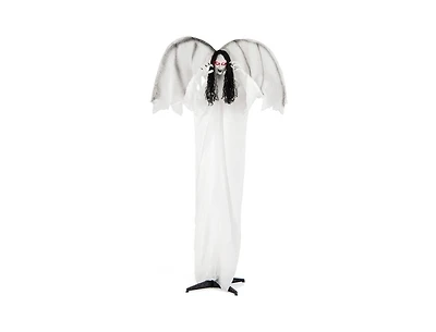 Mondawe 6.6 ft Halloween Animatronic Standing Angel with Sound-Activated Light-up Eyes and Flapping Wings