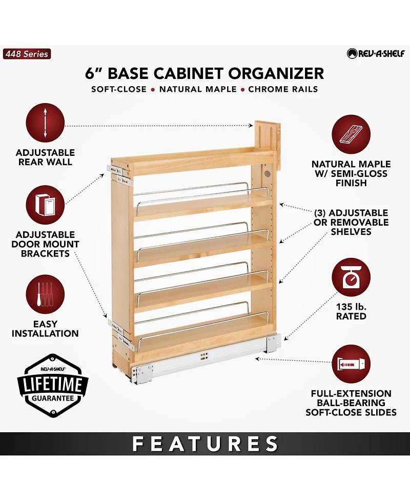 Rev-a-Shelf 6'' Pullout Kitchen Cabinet Organizer Soft-close, 448-bcsc-5C