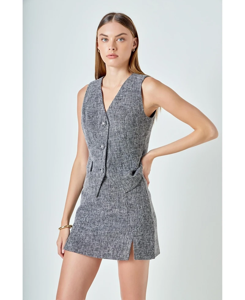endless rose Women's Multi Tweed Buttoned Vest