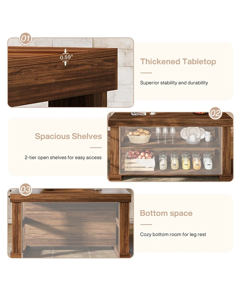 Tribesigns Kitchen Island with 3 Shelves, 55 Inches Width Kitchen Shelf with Large Worktop
