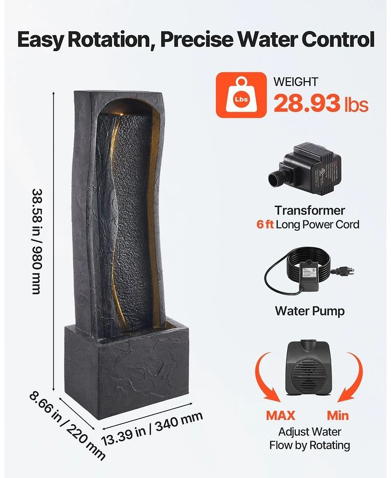 Slickblue Outdoor 1-Tier Rock Base Water Fountain for Garden or Patio