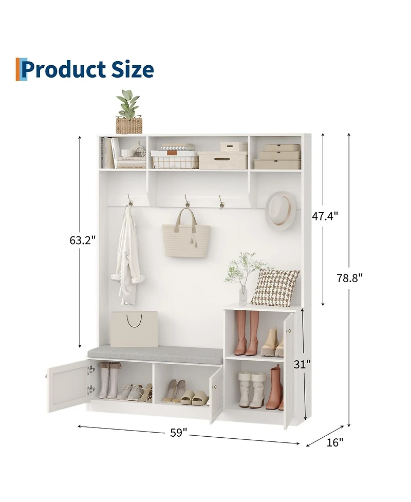 gaomon Hall Tree with Bench and Shoe Storage, 3-in-1 Farmhouse Entryway Bench with Coat Rack