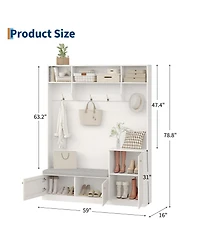 gaomon Hall Tree with Bench and Shoe Storage, 3-in-1 Farmhouse Entryway Bench with Coat Rack