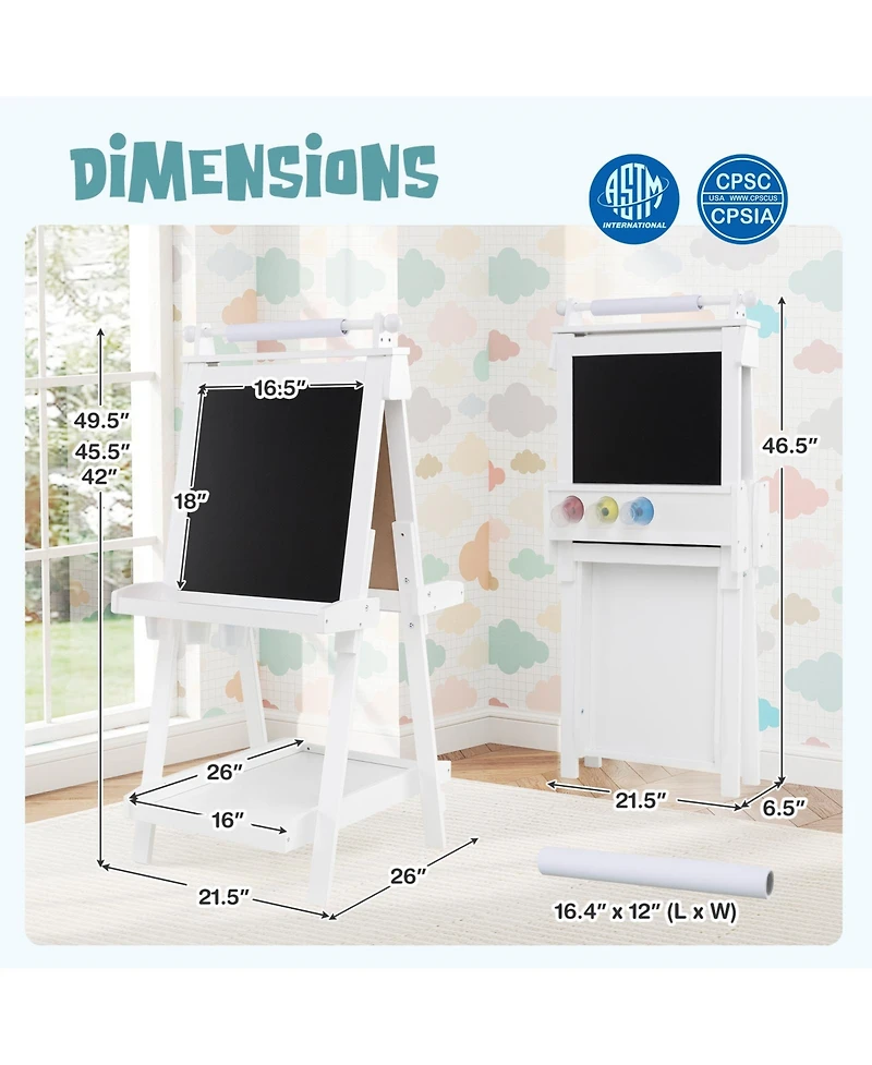 Hongge 3-in-1 Kids Art Easel with Chalkboard, Magnetic Whiteboard, and Paper Roll