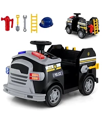 Hongge 12V Ride-On Fire Truck Toy Car with Shovel, Wrench, and Siren Sounds - Black