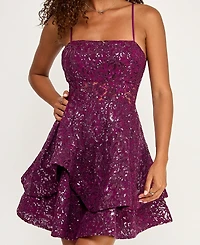 Emerald Sundae Juniors' Sequined Square-Neck Dress