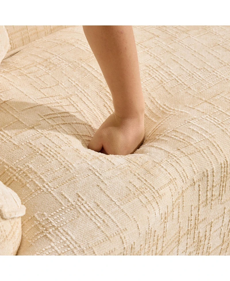 Streamdale Furniture Beige curved two-person compress sofa with armrests and two pillows.