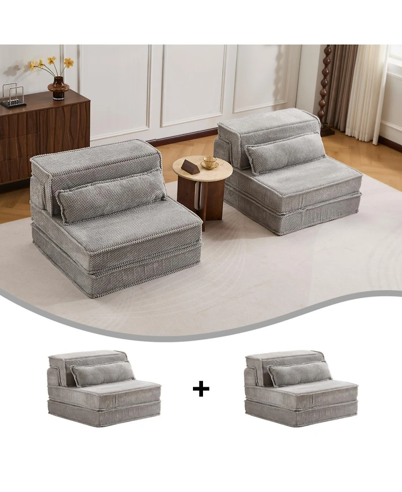 Streamdale Compression Sofa, Convertible Floor Sofa Bed, Light-grey