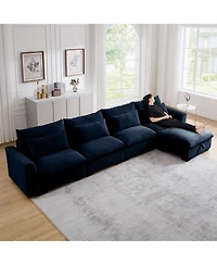 Streamdale Furniture Streamdale Large L Shape Corduroy Sectional Sofa with Storage Footstool, Blue
