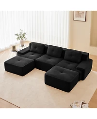 Streamdale Modern U-Shaped Corduroy Sectional Sofa with Movable Ottoman, Black