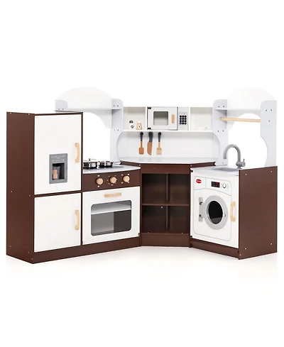 Hongge Toddler Kitchen Playset with Sink, Ice Maker, Microwave, and Washing Machine for Ages 3