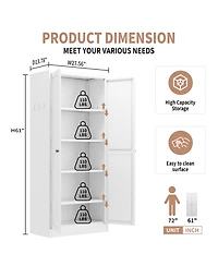 Streamdale Furniture Streamdale 61" White Metal Kitchen Pantry Cabinet with 4 Adjustable Shelves