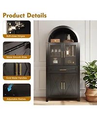 Streamdale Furniture Streamdale 71" Arched Kitchen Pantry Cabinet with Glass Door, Black