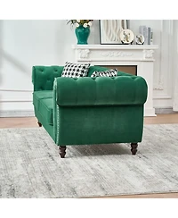 Streamdale Furniture Chesterfield Velvet Sofa with Roll Armrest & Nailhead, Green