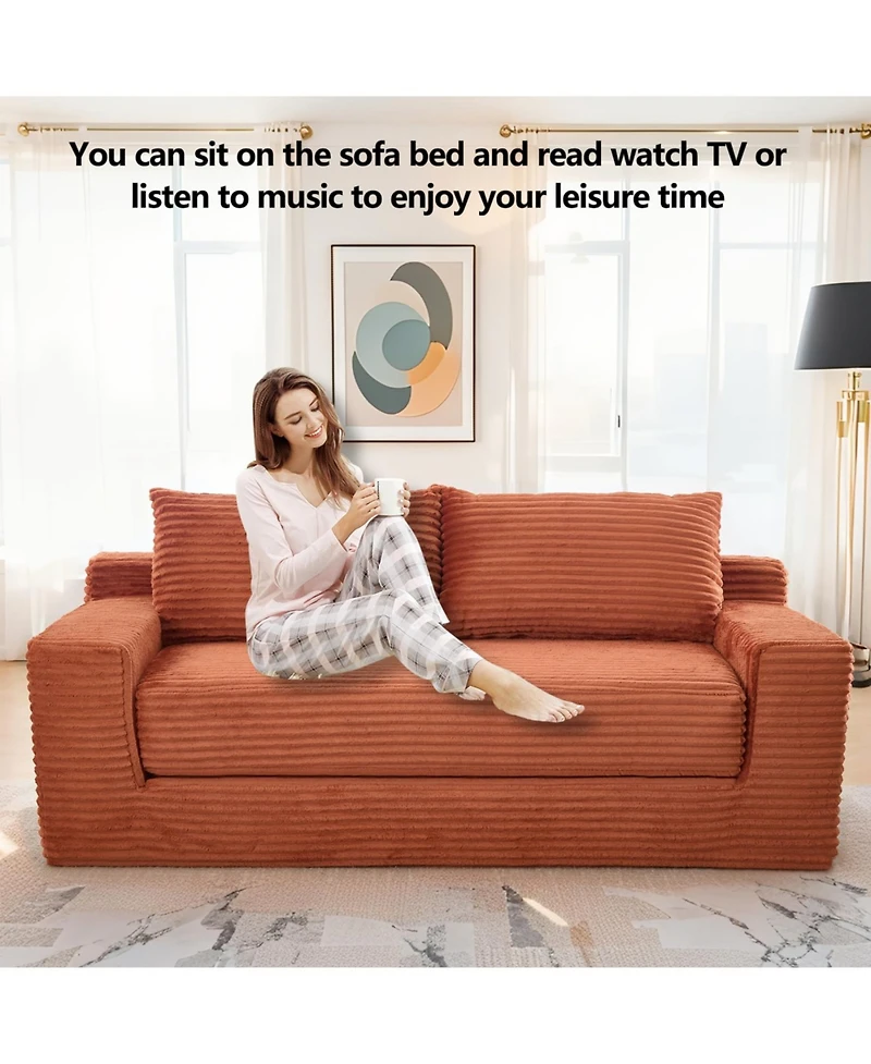 Streamdale Furniture Streamdale Orange Corduroy Loveseat Sofa with Memory Foam & Steel Frame - Convertible 2-in-1 Design