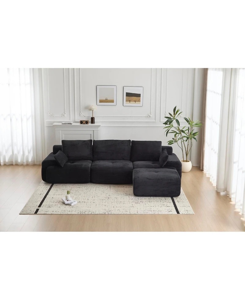Streamdale Furniture Modern Memory Foam Compressed Sofa, Large Sectional Couch, Pet-Friendly, Black