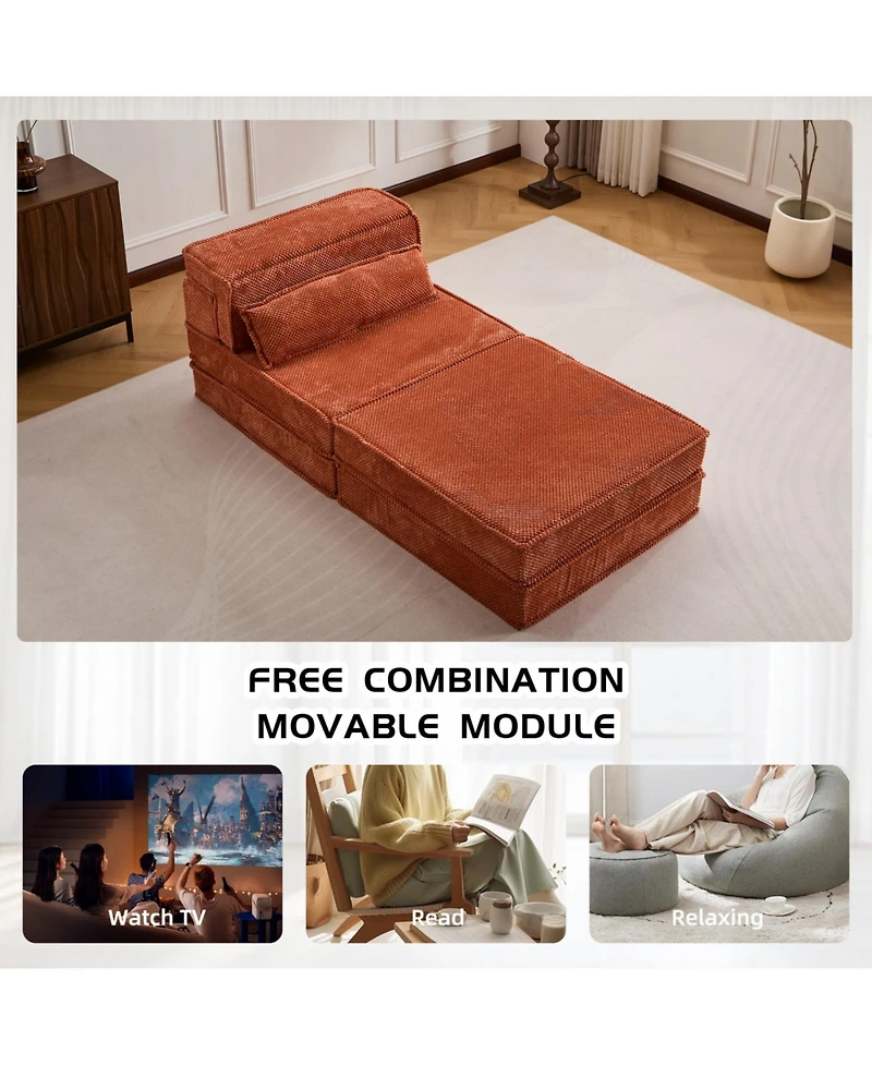 Streamdale Furniture Streamdale Compression Sofa, Convertible Floor Sofa Bed, Modular Sectional, No Assembly, Orange