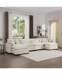 Streamdale Furniture Streamdale Cloud Comfy Soft Upholstered 4 Seater Modular Sofas with 2 Ottomans, Light Beige