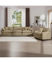 Streamdale Furniture Mid-Century Modern Tan Corduroy Sectional Set with Pillows