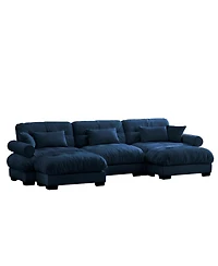 Streamdale U Shape Modular Sectional Sofa Couch with Two Ottomans, Blue