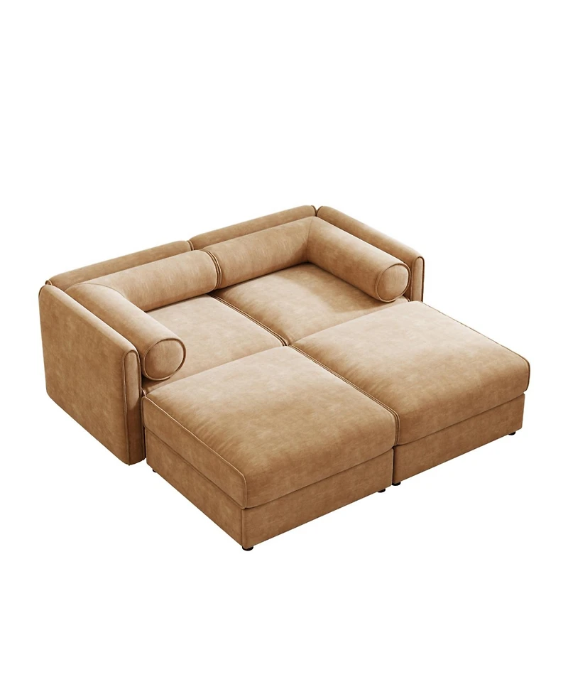 Streamdale Furniture Streamdale Stylish Camel Chenille 2-Seater Sofa with 2 Ottoman Storage Seats